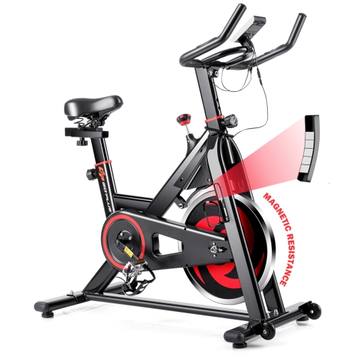 Goplus Stationary Cycling Exercise Bike with 30Lbs Magnetic Flywheel & LCD Monitor - Home Gym Cardio Workout