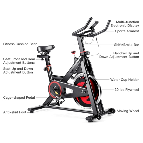 Goplus Stationary Cycling Exercise Bike with 30Lbs Magnetic Flywheel & LCD Monitor - Home Gym Cardio Workout
