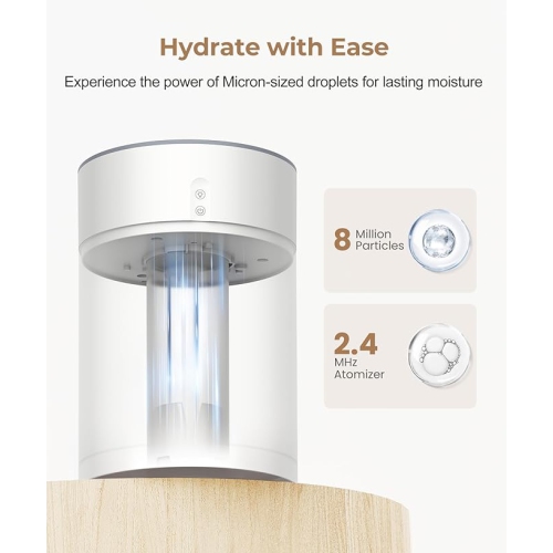 Humidificateur à vapeur froide à remplissage par le haut 4,5 L avec diffuseur d'huile essentielle, 45 heures de fonctionnement, ultrasonique