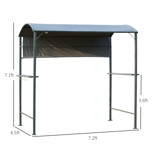 Outsunny 7x4.5ft Outdoor BBQ Gazebo Tent Metal Frame Garden Grill Canopy Sunshade Backyard Portable Shelter with Side Awning 2 Shelves and 5 Hooks