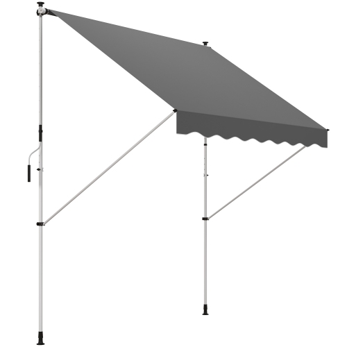 Image 1 de 9.. Auvent rétractable manuel Outsunny, abri pare-soleil de terrasse avec poteau de soutien 5,6-9,2ft, protecteur anti-UV résistant à l'eau, pour
