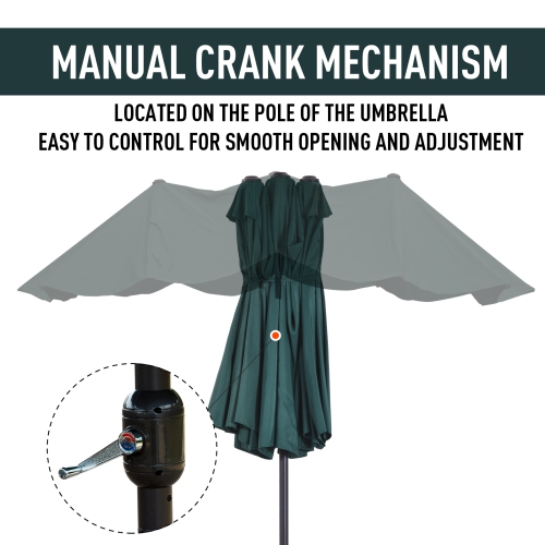 Outsunny 15ft Double-sided Patio Umbrella with Twin Canopy, Extra Large Outdoor Parasol with Crank for Pool, Deck, Market, Dark Green