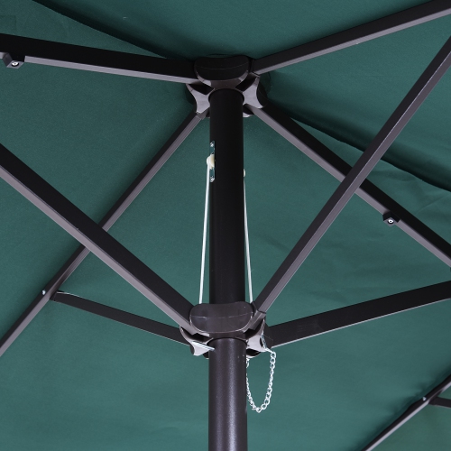 Outsunny 15ft Double-sided Patio Umbrella with Twin Canopy, Extra Large Outdoor Parasol with Crank for Pool, Deck, Market, Dark Green