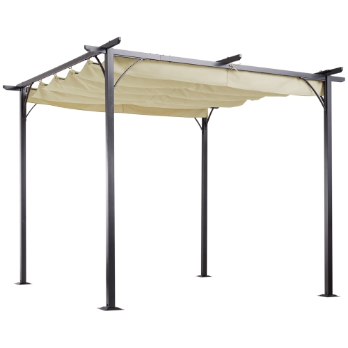 OUTSUNNY  10' Outdoor Pergola Gazebo Garden Retractable Sun Shade Deck Lawn Covered Modern Square Canopy Backyard Patio Bbq Shelter In Beige