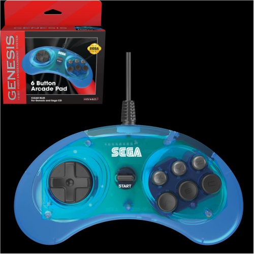 Retro-Bit SEGA Genesis 6-Button Arcade Pad, Clear Blue