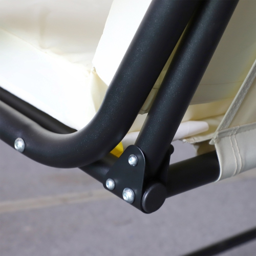 Outsunny 3-Seat Outdoor Patio Swing Chair, Converting Flat Bed, Canopy Swing with Adjustable Shade, Removable Cushions, Cup Holder, Cream White