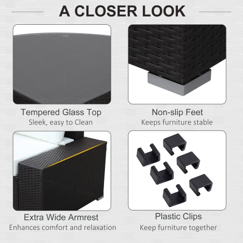 Outsunny 6pcs ensemble table basse chaise sectionnel extérieur en osier Rotin Conversation jardin Inclinable détente Canapé Set Meubles de patio