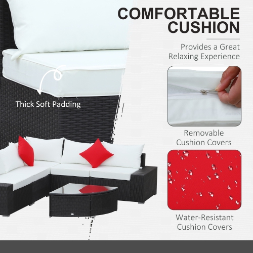 Outsunny 6pcs ensemble table basse chaise sectionnel extérieur en osier Rotin Conversation jardin Inclinable détente Canapé Set Meubles de patio