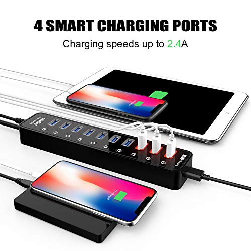USB Hub, atolla Powered USB 3.0 Hub, 11-Port USB Splitter(7 USB 3.0 Data Ports+4 USB 3.0 Smart Charging Ports)