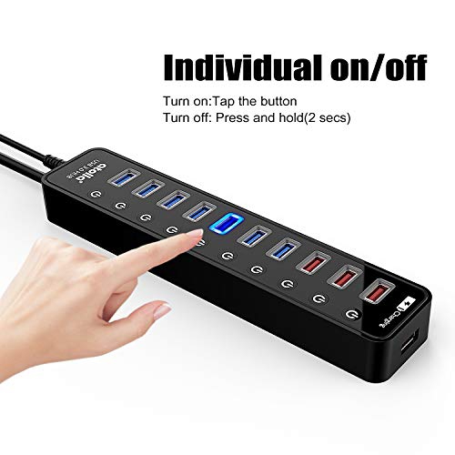 USB Hub, atolla Powered USB 3.0 Hub, 11-Port USB Splitter(7 USB 3.0 Data Ports+4 USB 3.0 Smart Charging Ports)