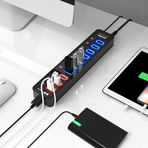 USB Hub, atolla Powered USB 3.0 Hub, 11-Port USB Splitter(7 USB 3.0 Data Ports+4 USB 3.0 Smart Charging Ports)