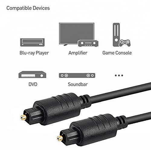 SatelliteSale Toslink Digital Optical Fiber Cable [24K Gold Plated | PVC Jacket] -Zero RFI & EMI Interference - SPDIF
