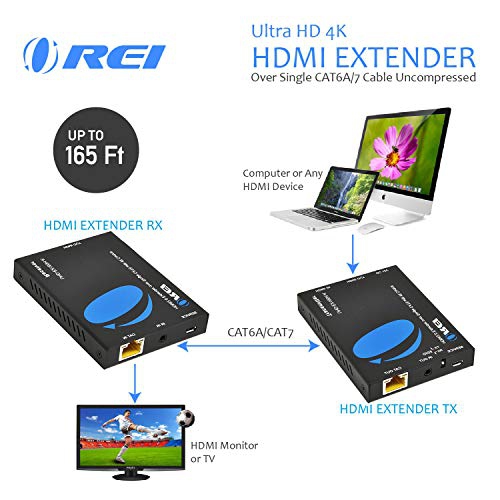 Orei HDMI Extender UltraHD Over Single Cat6/Cat7 Cable 4K @ 60Hz with HDR & IR Control - Up to 165 ft EDID Management