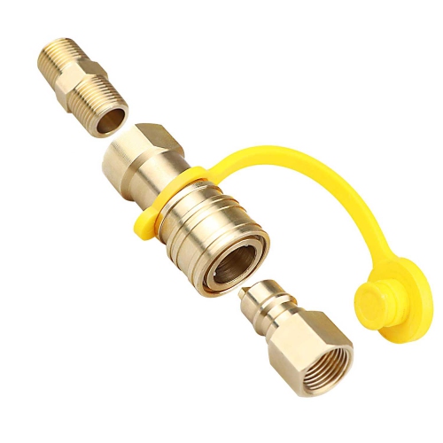 Grill Parts Zone Natural Gas Quick-Connect Kit 3/8" Male Pipe Thread x 3/8" Female Pipe Thread, Solid Bras