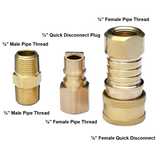 Grill Parts Zone Natural Gas Quick-Connect Kit 3/8" Male Pipe Thread x 3/8" Female Pipe Thread, Solid Bras