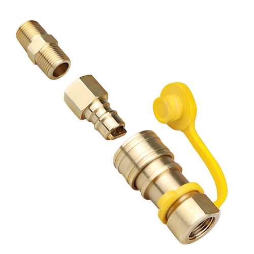 Grill Parts Zone Natural Gas Quick-Connect Kit 3/8" Male Pipe Thread x 3/8" Female Pipe Thread, Solid Bras