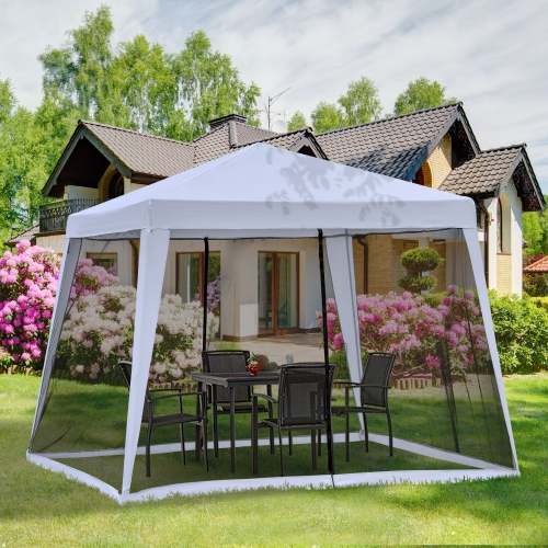 Outsunny 10x10ft Party Tent Canopy with Netting, Patio Screen House Slant Leg Outdoor Gazebo Sun Shade Shelter, Grey