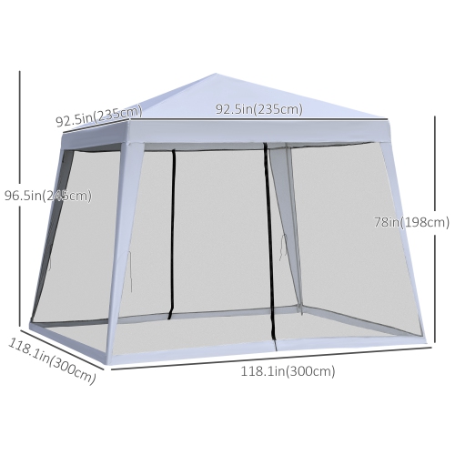 Outsunny 10x10ft Party Tent Canopy with Netting, Patio Screen House Slant Leg Outdoor Gazebo Sun Shade Shelter, Grey