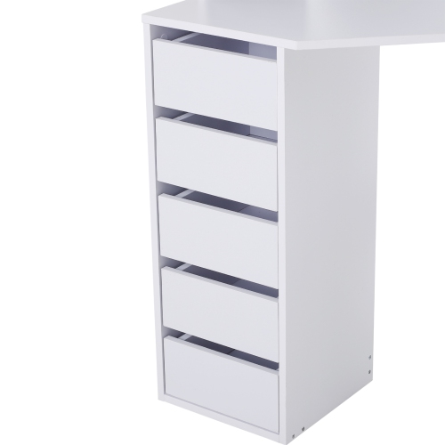 HOMCOM Corner Vanity Desk with Mirror, Makeup Vanity Table with 5 Drawers and Open Shelves, Dressing Table with 3-piece Mirror for Bedroom, White