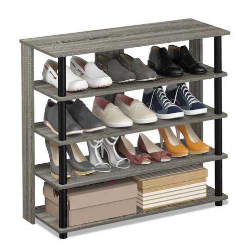 Furinno Turn-N-Tube Engineered Wood 5-Tier Wide Shoe Rack in French Oak Gray