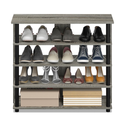 Furinno Turn-N-Tube Engineered Wood 5-Tier Wide Shoe Rack in French Oak Gray