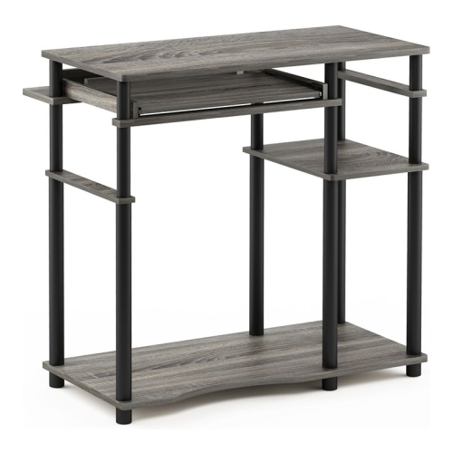 FURINNO  Abbott Wood Computer Desk With Bookshelf In French Oak Gray/black