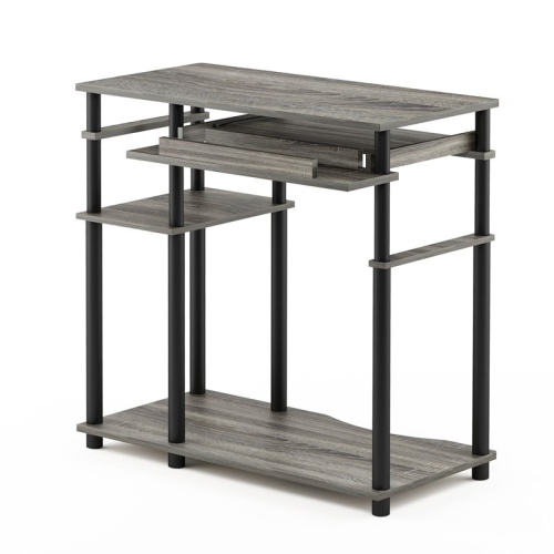Furinno Abbott Wood Computer Desk with Bookshelf in French Oak Gray/Black