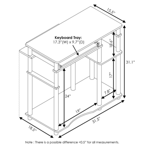 Furinno Abbott Wood Computer Desk with Bookshelf in French Oak Gray/Black