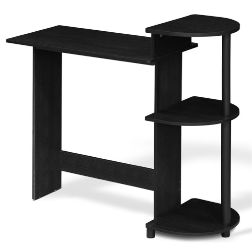 Furinno Engineered Wood Compact Computer Desk with Shelves in Americano Black