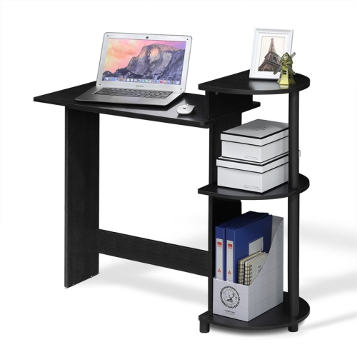 Furinno Engineered Wood Compact Computer Desk with Shelves in Americano Black