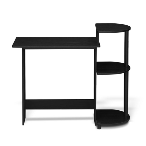 Furinno Engineered Wood Compact Computer Desk with Shelves in Americano Black