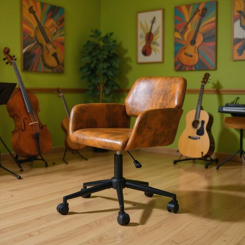 Homy Casa Music Practice Room Chair, Adjustable, Brown Faux Suede, Ergonomic, Rolling