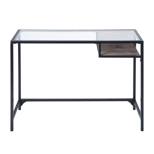 FurnitureR Computer Desk Modern Home Office Writing Table Tempered Glass Top