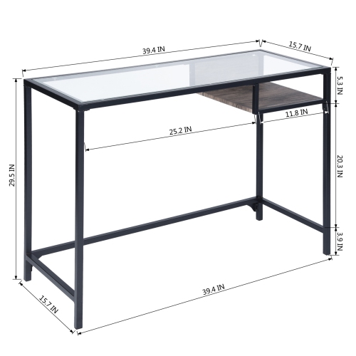 FurnitureR Computer Desk Modern Home Office Writing Table Tempered Glass Top