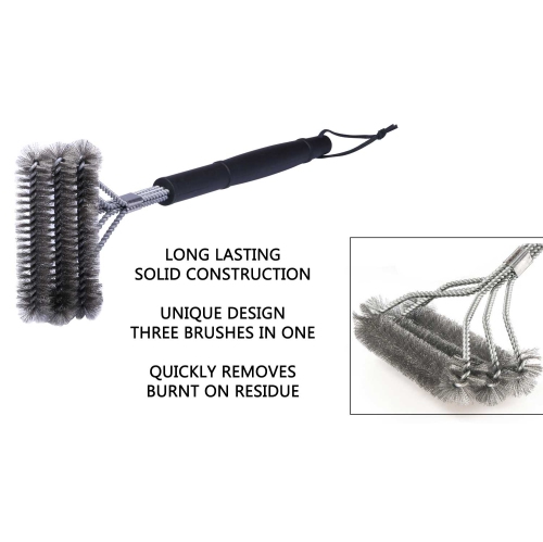 18-3 in 1 Metal Clip Grill Brush Provides Effortless 360° Cleaning For Weber Charcoal, Charbroil Gas & Brinkmann Grills
