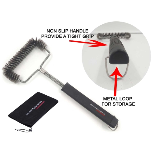 15inch 3 Sides Barbecue Grill Brush for Big Green Egg Charcoal, Electric, Smoker & BBQ Grills Nylong Bag Included