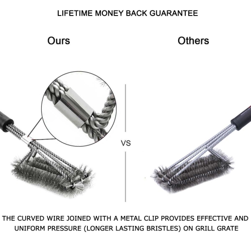 3 in 1 Metal Clip Steel Brush - Heavy Duty Barbecue Cleaner Tools, Perfect for Weber Charcoal, Charbroil, Gas, Electric
