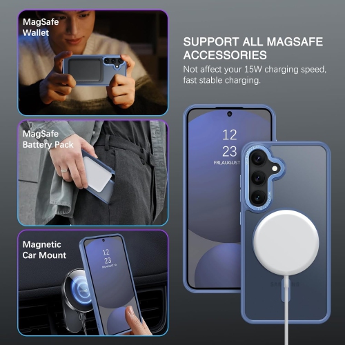 TopSave Strong Magnetic Compatible with MagSafe, Translucent Matte Slim Protective Case with Raised Camera Lens and Metallic Trim For Samsung Galaxy