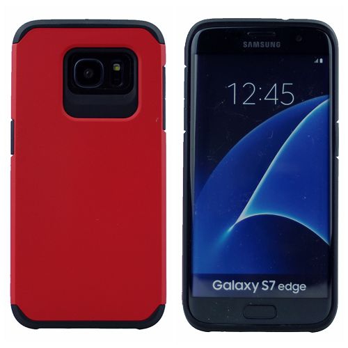 Samsung S7 Edge mat double couche, étui d'armure robuste, rouge