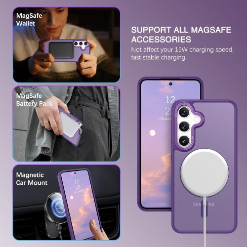 TopSave Strong Magnetic Compatible with MagSafe, Translucent Matte Slim Protective Case with Raised Camera Lens and Metallic Trim For Samsung Galaxy