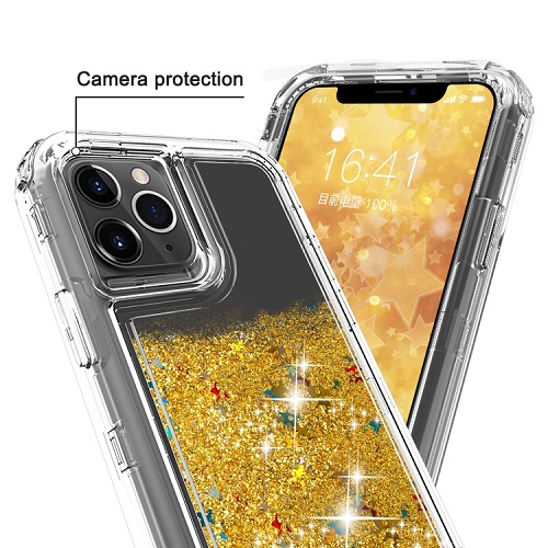 Bling Sparkle Defender Case For Iphone 11 Pro, Clear Case Gold Glitter
