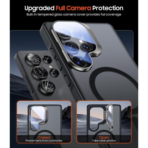 TopSave Matte Semi Clear Protective with Raised Camera Lens Cover and Metallic Trim Adjustable Camera Cover Kickstand Phone Case For Samsung Galaxy