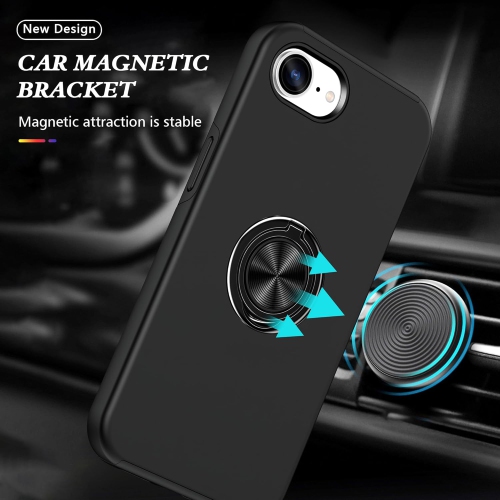 TopSave "Hidden Series" Solid Color PC Back Combine w/Inner Black TPU Bumper Kickstand Armor Case For iPhone 16e, Black