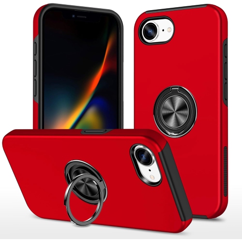 CC  Topsave "hidden Series" Solid Color PC Back Combine W/inner Black Tpu Bumper Kickstand Armor Case for Iphone 16E (6.1") In Red