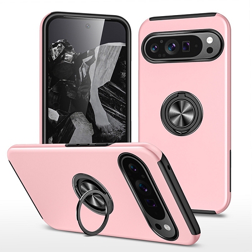 TopSave "Hidden Series" Solid Color PC Back Combine w/Inner Black TPU Bumper Kickstand Armor Case For Google Pixel 9 Pro XL 6.8", Pink