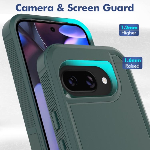 TopSave New Style Matt Polish PC+TPU 2-en-1 Slim, antichoc, robuste, étui protecteur Armor pour Google Pixel 9a 6,3 po 5G, vert armée