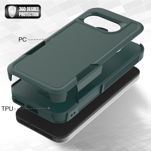 TopSave New Style Matt Polish PC+TPU 2-en-1 Slim, antichoc, robuste, étui protecteur Armor pour Google Pixel 9a 6,3 po 5G, vert armée