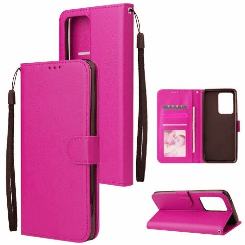 【CSmart】 Magnetic Card Slot Leather Folio Wallet Flip Case Cover for Samsung Galaxy S20 Ultra, Hot Pink