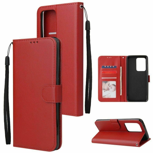 【CSmart】 Magnetic Card Slot Leather Folio Wallet Flip Case Cover for Samsung Galaxy S20 Ultra, Red