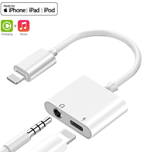 2 in 1 Lightning Adapter and Charger Lightning to 3.5mm Audio Jack Adapter, White